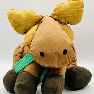 Department 56 Reindeer‎ Backpack Green Bow Nylon Plush 15 inch Vintage